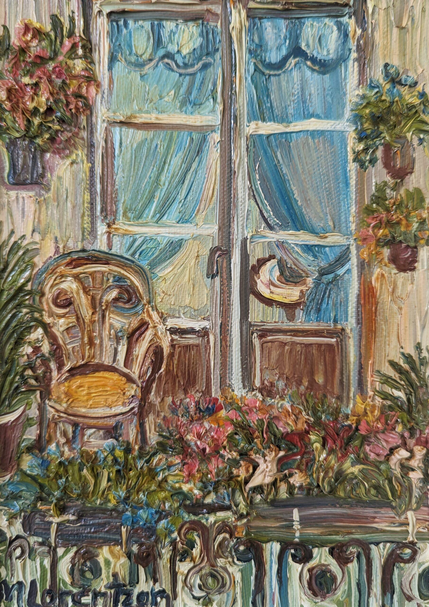 Vintage Original Swedish Framed Still Life Oil Painting - Balcony Garden For Sale 9