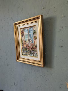 Vintage Original Swedish Framed Still Life Oil Painting - Balcony Garden