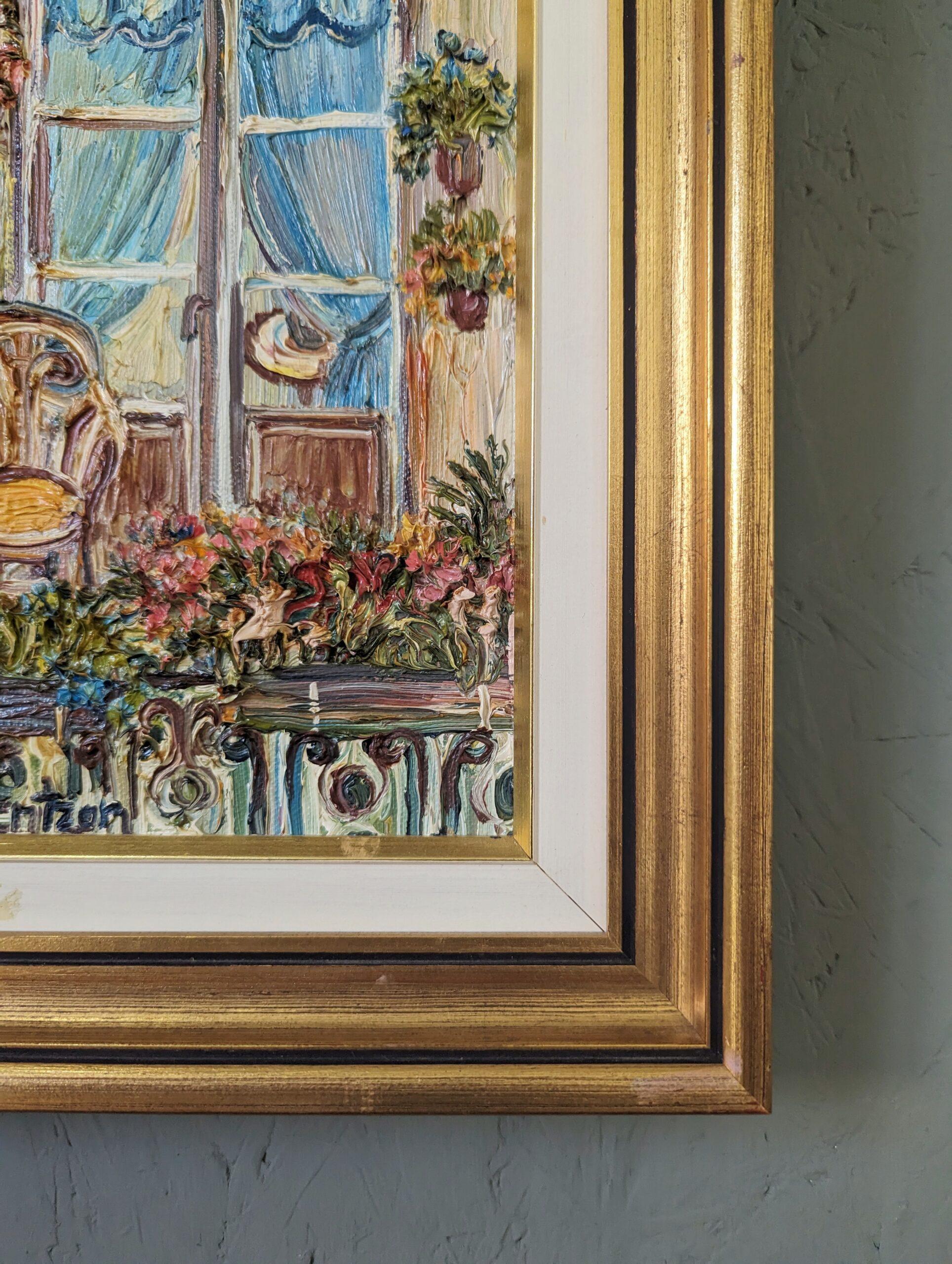 Vintage Original Swedish Framed Still Life Oil Painting - Balcony Garden For Sale 3