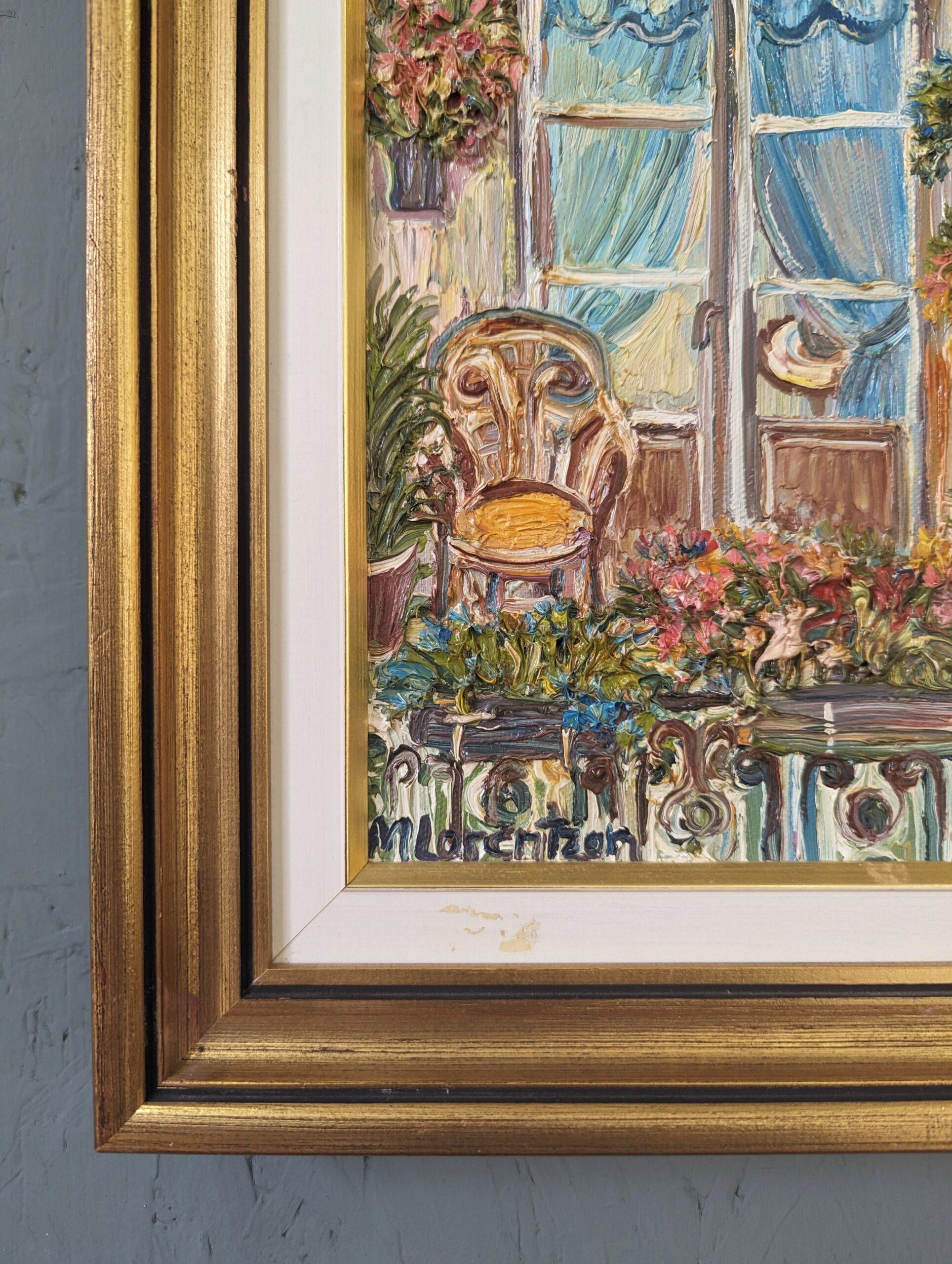 Vintage Original Swedish Framed Still Life Oil Painting - Balcony Garden For Sale 4