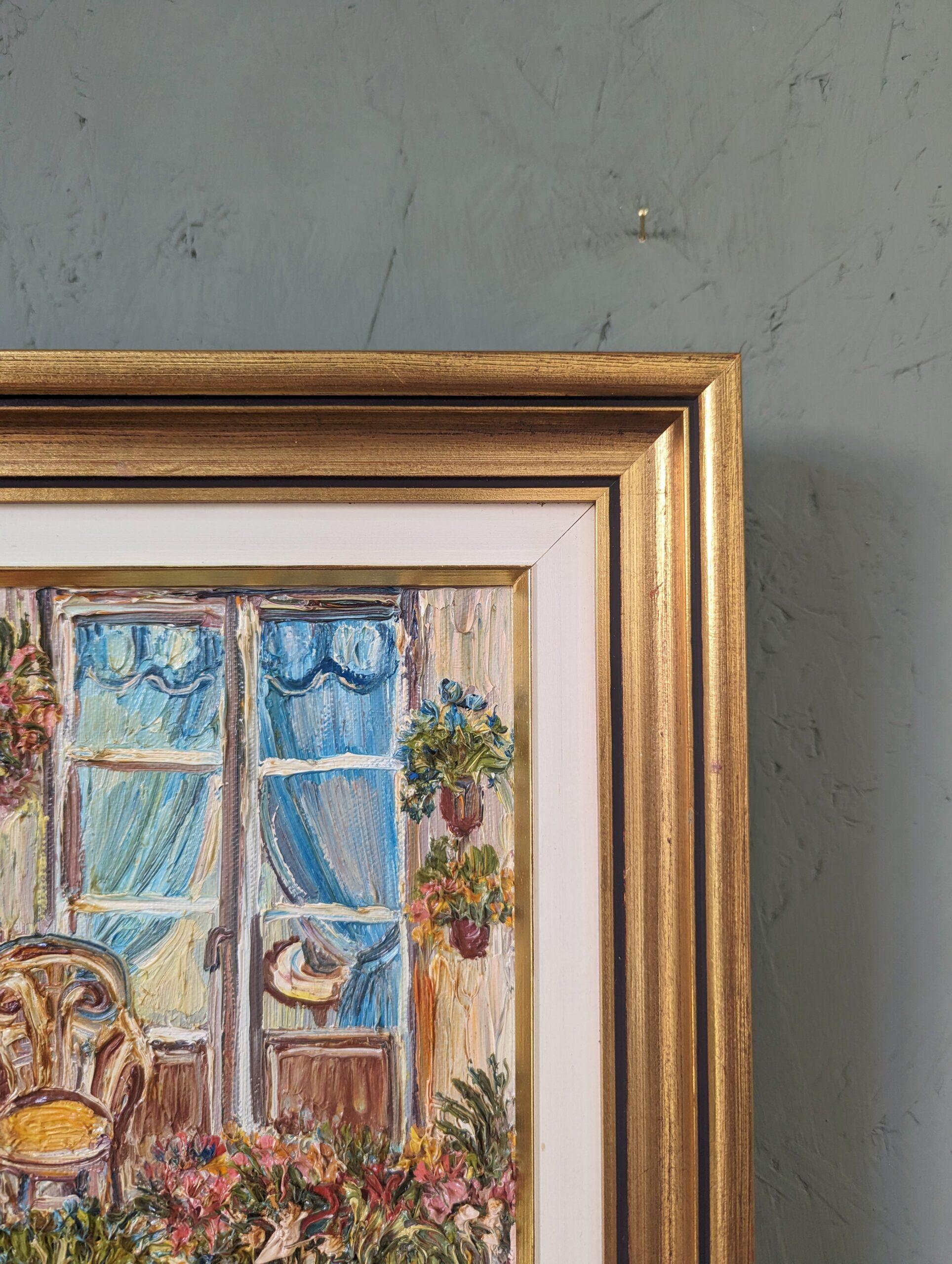 Vintage Original Swedish Framed Still Life Oil Painting - Balcony Garden For Sale 5