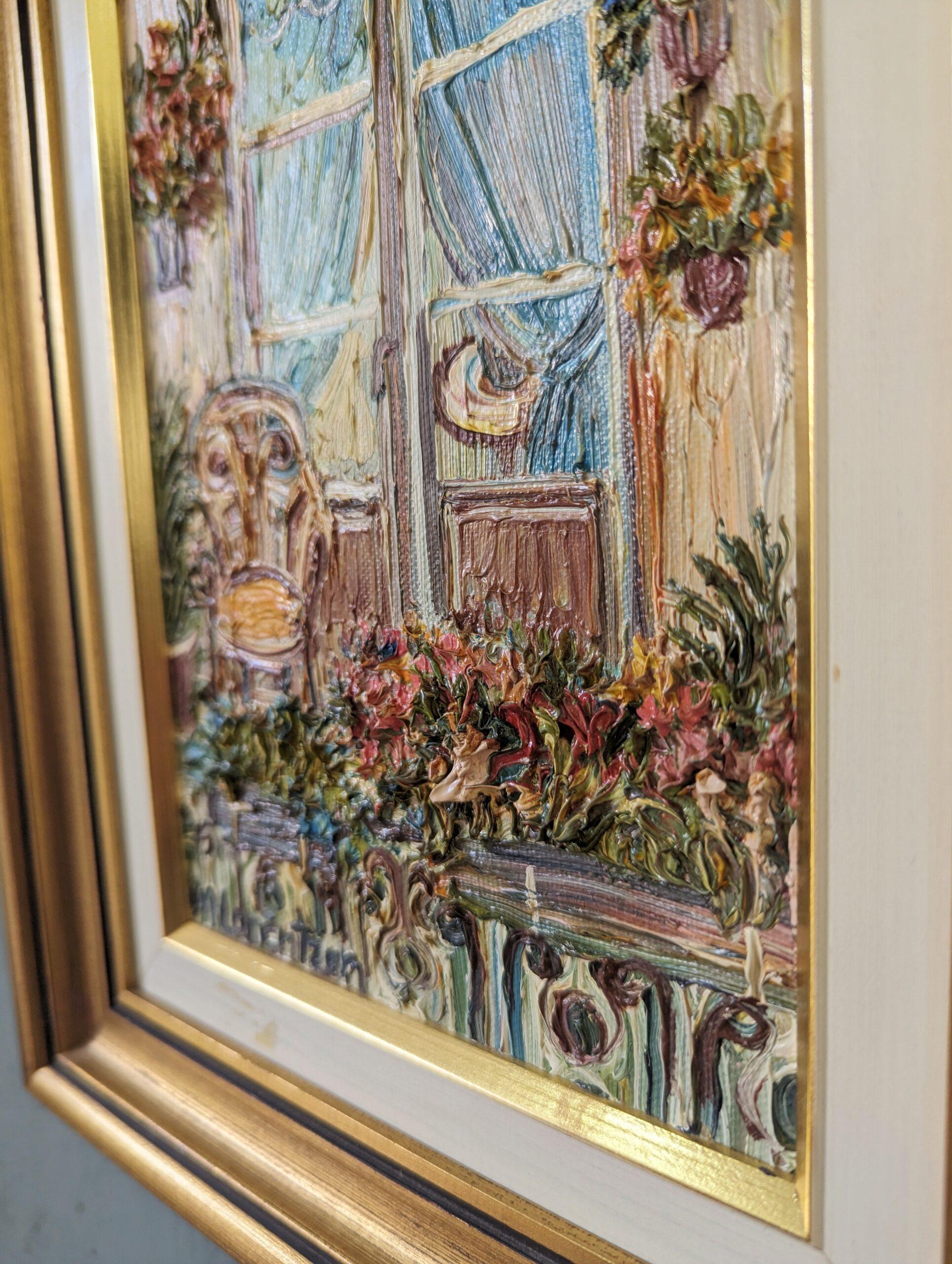 Vintage Original Swedish Framed Still Life Oil Painting - Balcony Garden For Sale 7