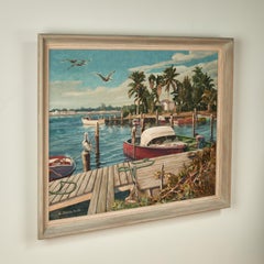 Vintage Painting of a Tropical Boat Dock