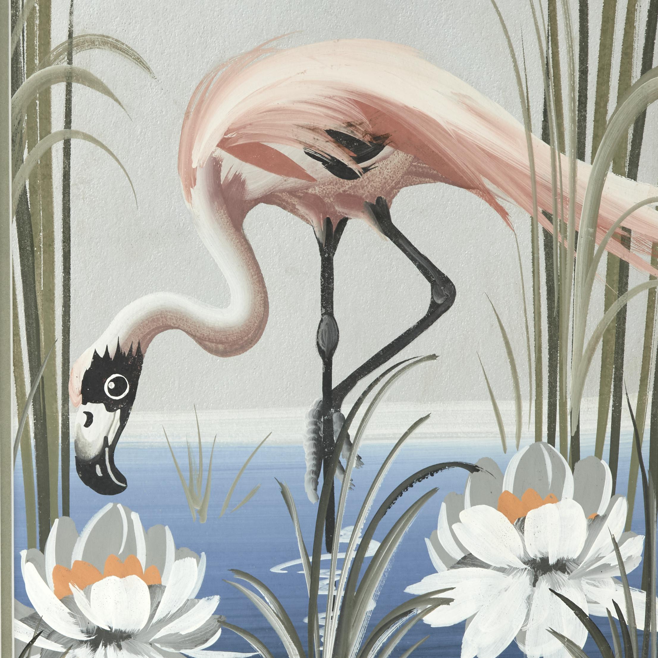 Paire de tableaux vintage représentant des flamants roses en vente 3