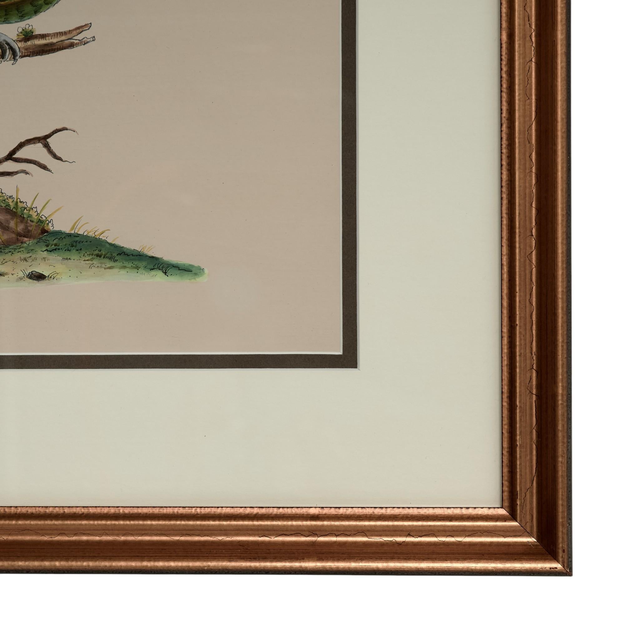 Paire de peintures vintage à l'encre et à l'aquarelle représentant des perroquets en vente 2