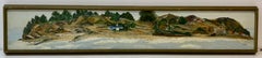 Vintage Panoramic Coastal Community View Oil Painting by Drucker C.1975