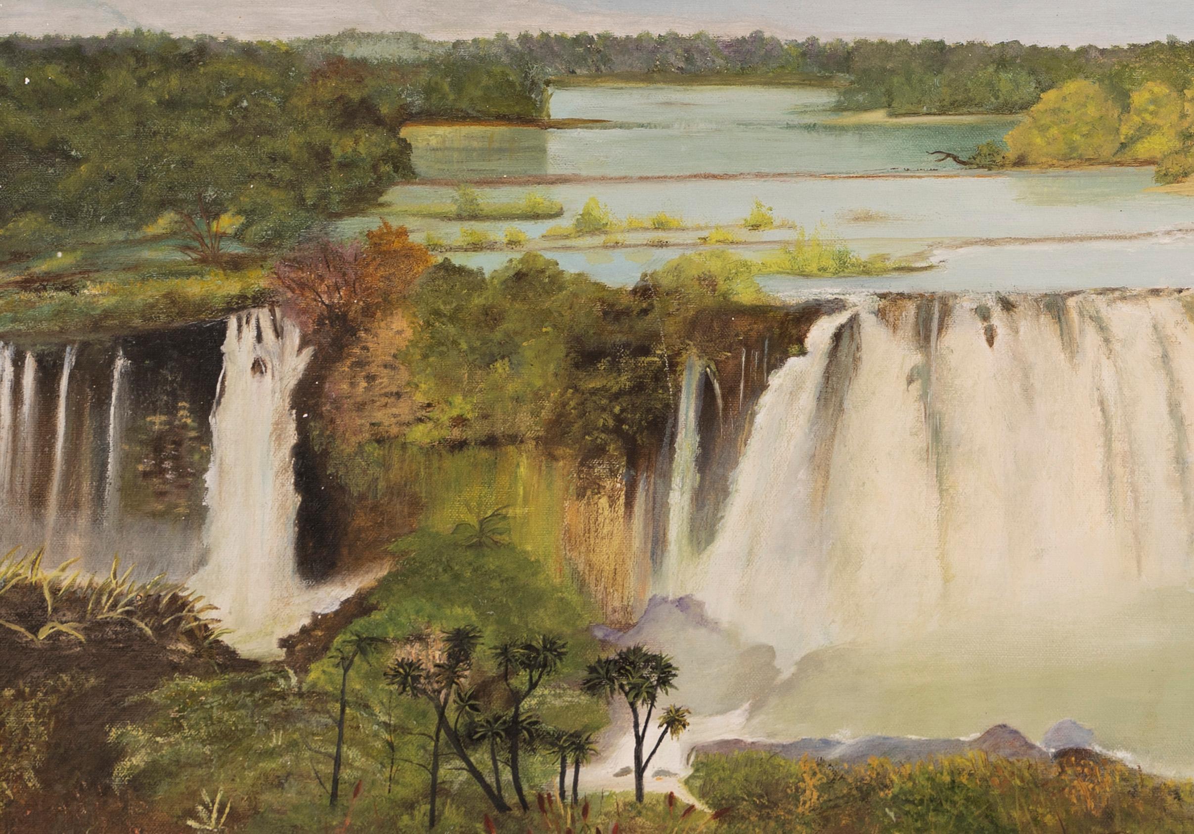 Vintage Panoramic Impressionist Summer Waterfall Victoria Falls Africa Painting 1