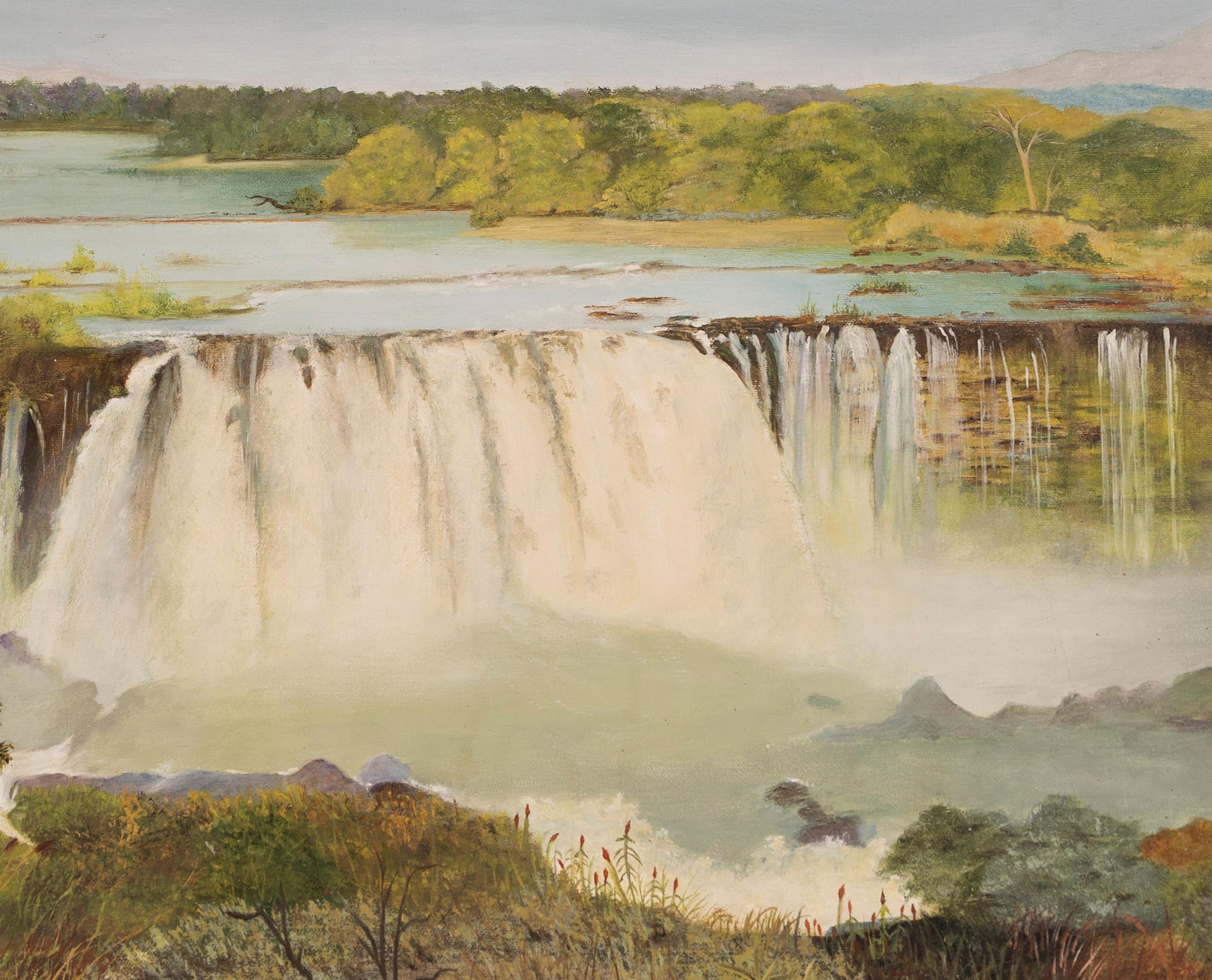 Vintage Panoramic Impressionist Summer Waterfall Victoria Falls Africa Painting 2