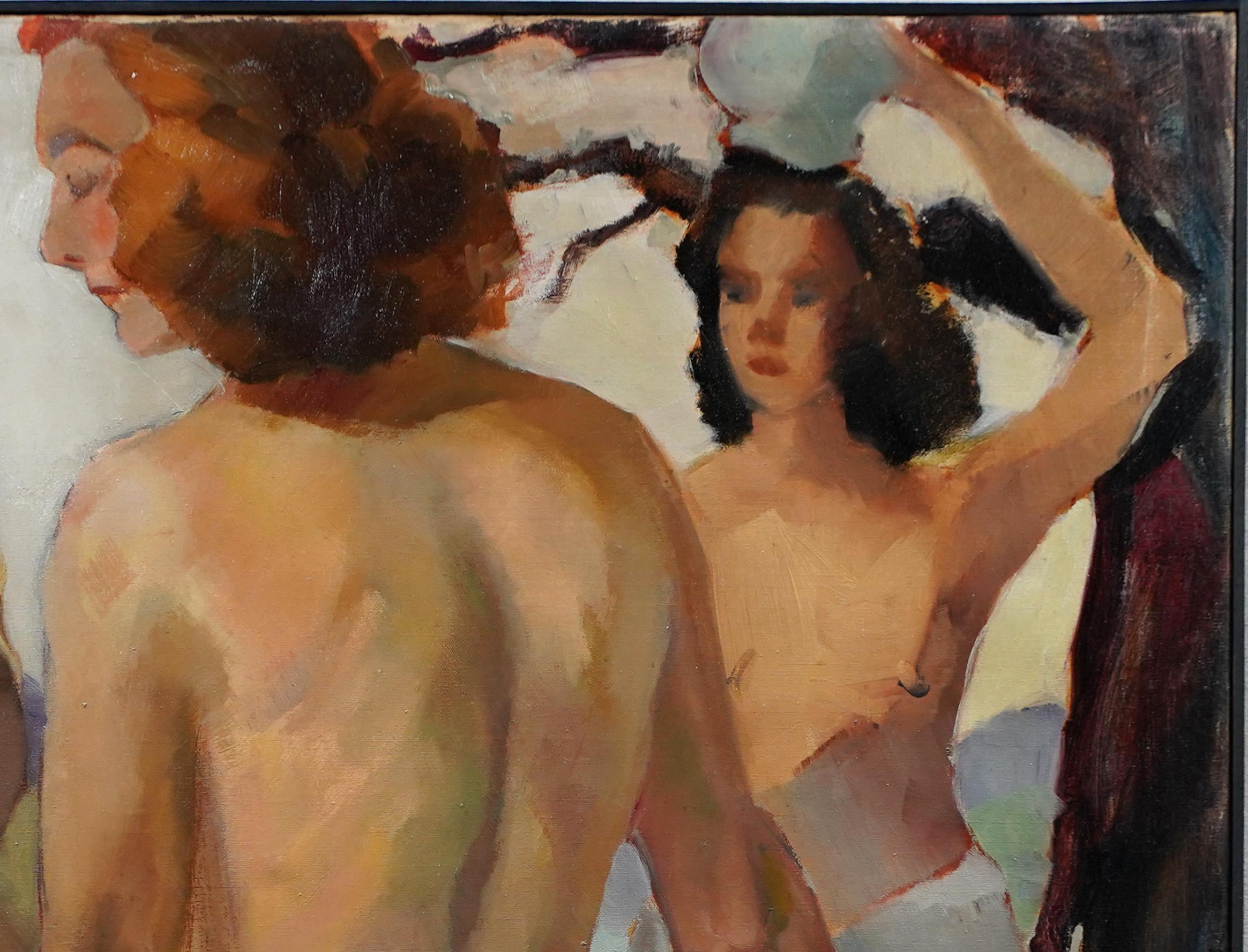 Vintage Paris School Nude Female Bathers Double Sided Impressionist Oil Painting For Sale 3