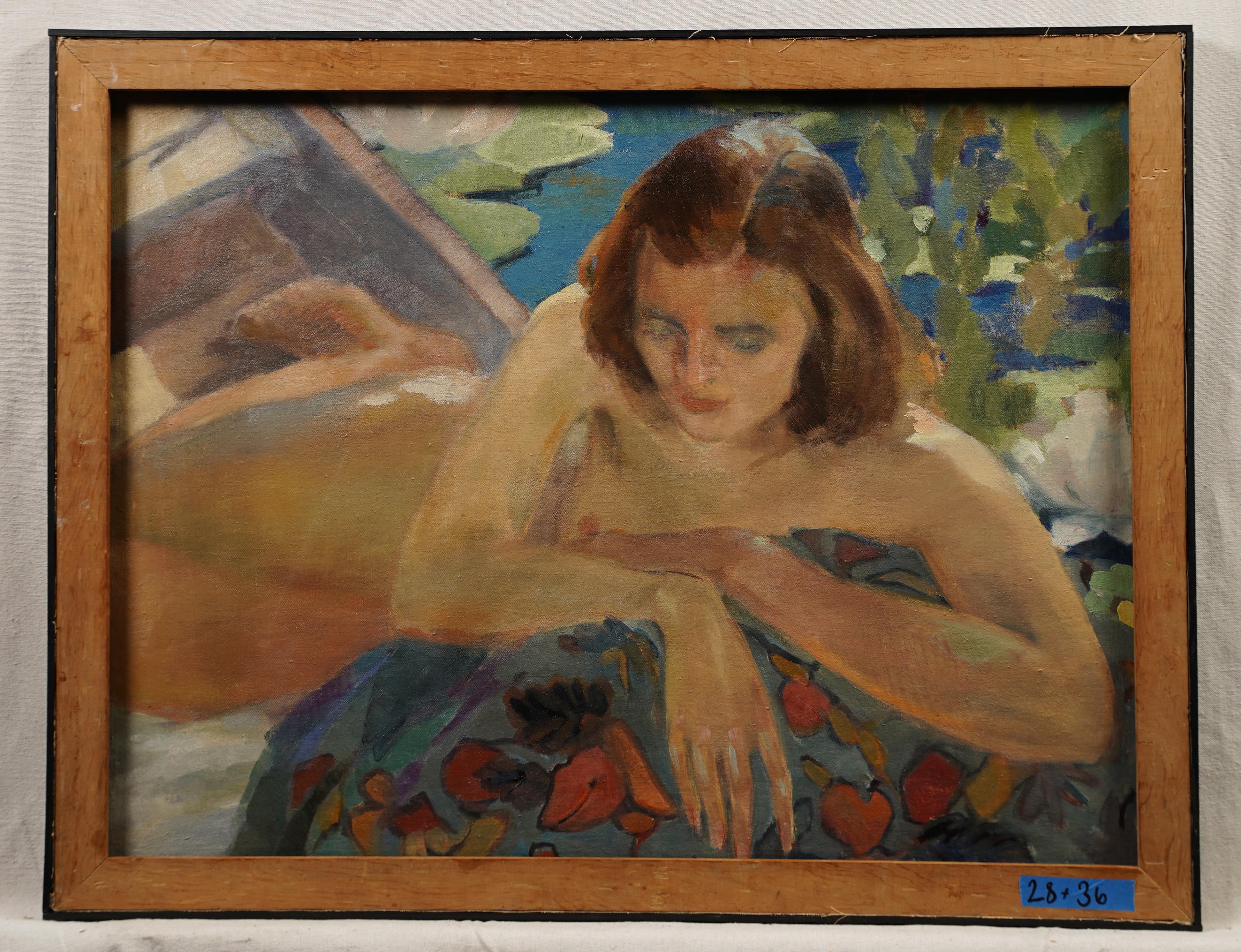 Vintage Paris School Nude Female Bathers Double Sided Impressionist Oil Painting For Sale 6