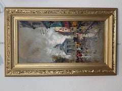 Vintage Paris Street Scene Oil Painting Panthéon Gilt Frame Impressionist