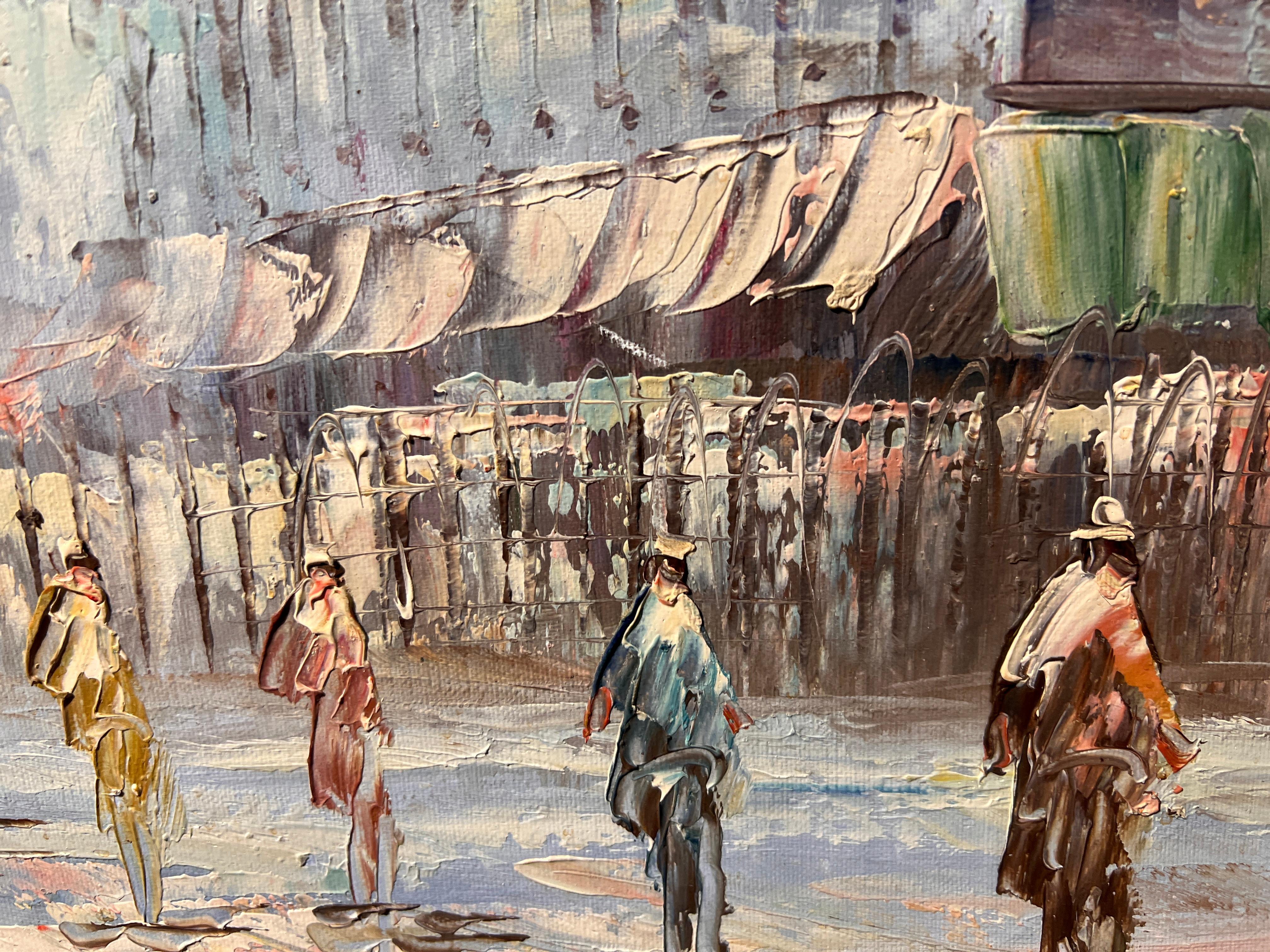 Vintage París Escena Callejera Pintura al Óleo Original sobre Lienzo 33 