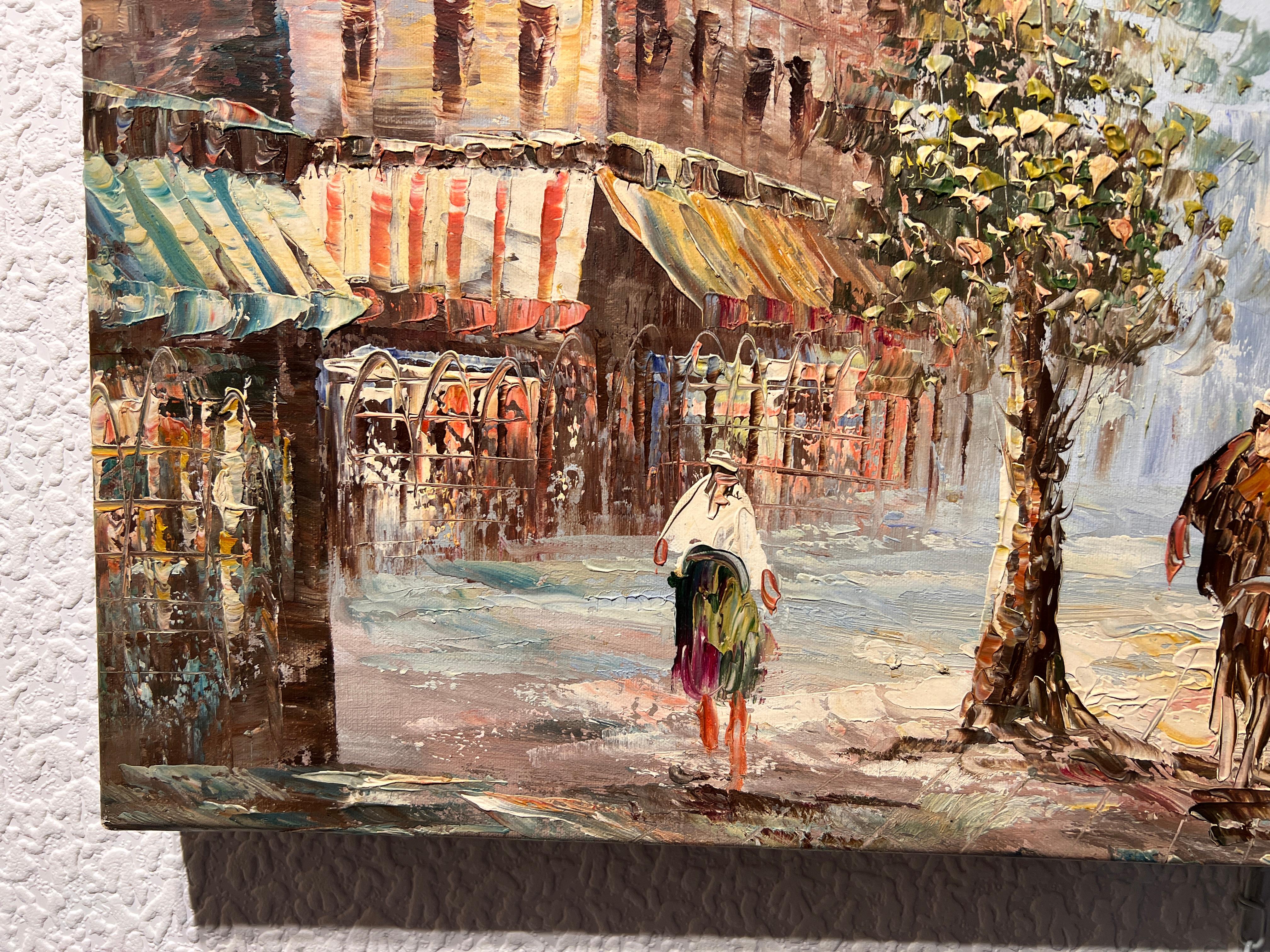 Vintage París Escena Callejera Pintura al Óleo Original sobre Lienzo 33 