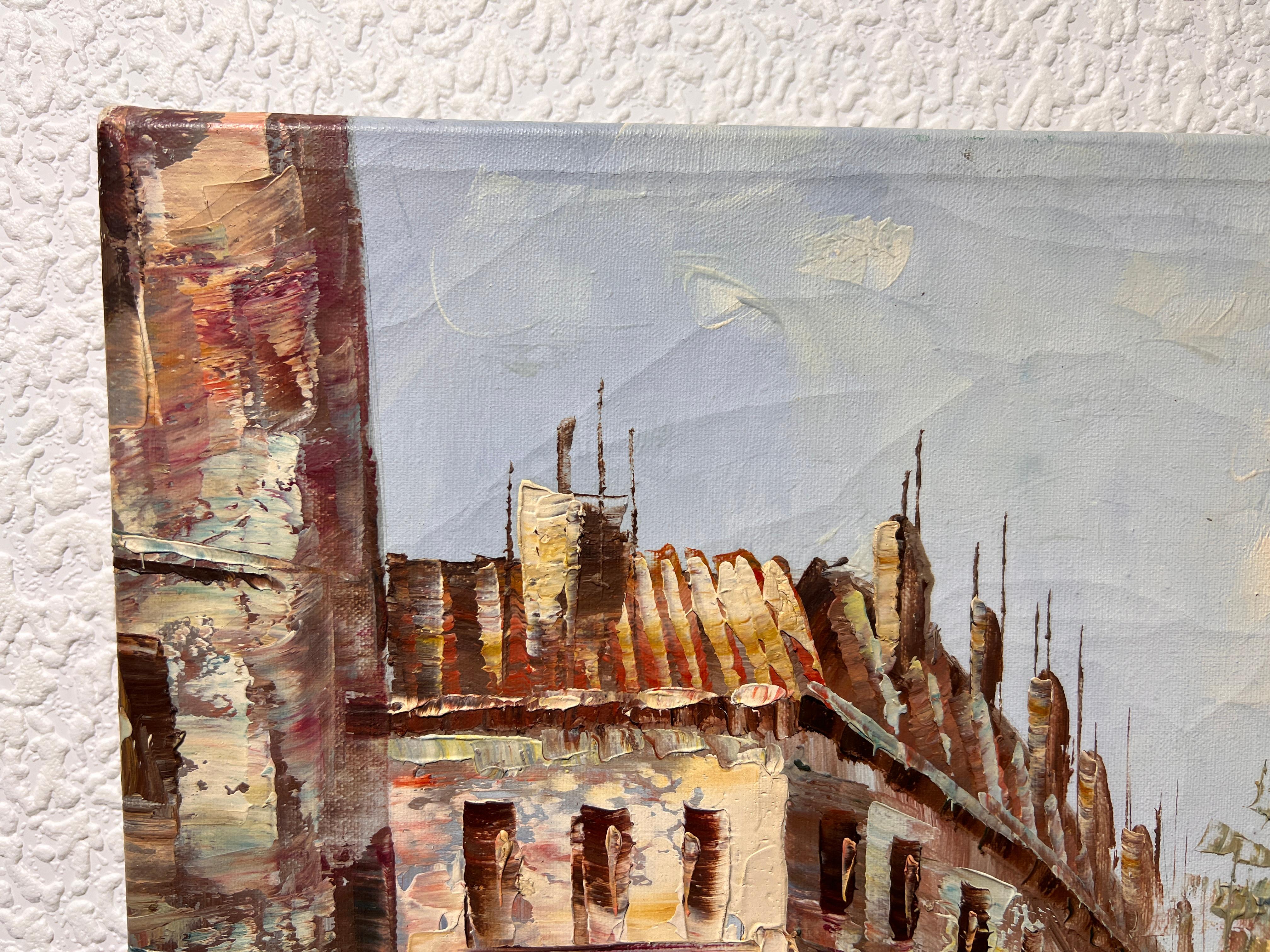 Se vende un óleo original sobre lienzo que representa una encantadora escena callejera parisina.
La obra no está firmada y se entrega sin enmarcar.

Estado: El cuadro presenta signos de envejecimiento y manipulación, como cierto amarilleamiento,