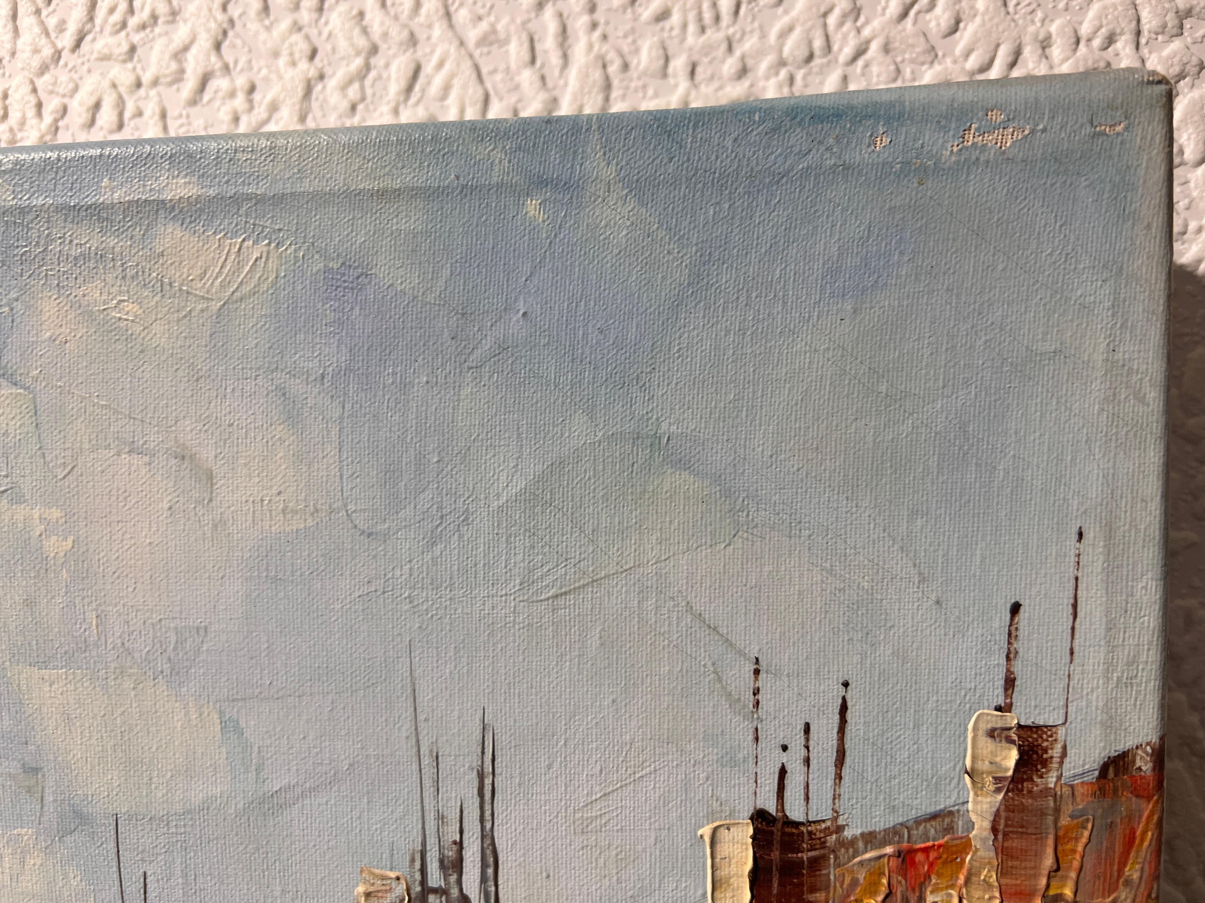 Vintage París Escena Callejera Pintura al Óleo Original sobre Lienzo 33 