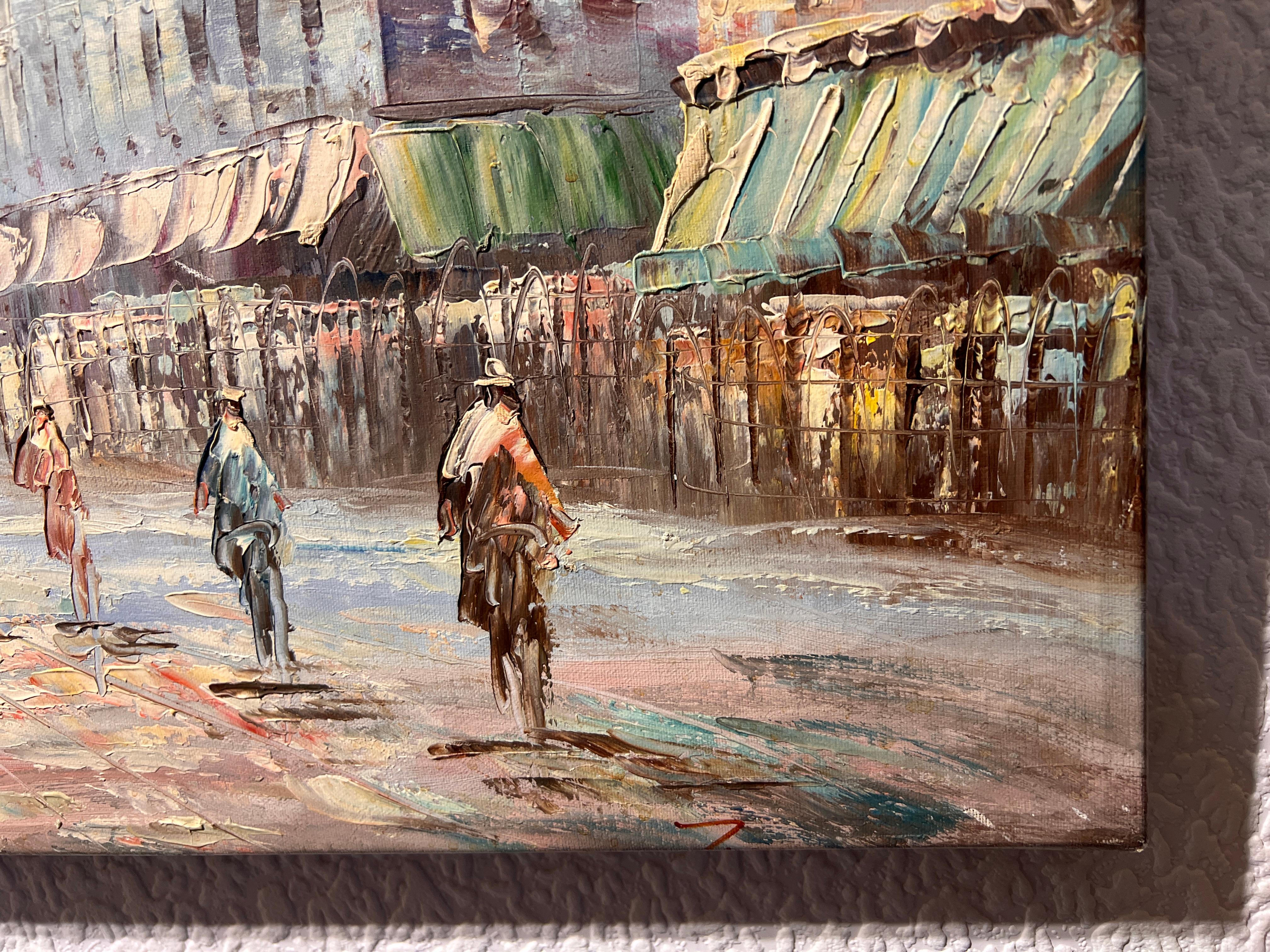 Vintage París Escena Callejera Pintura al Óleo Original sobre Lienzo 33 