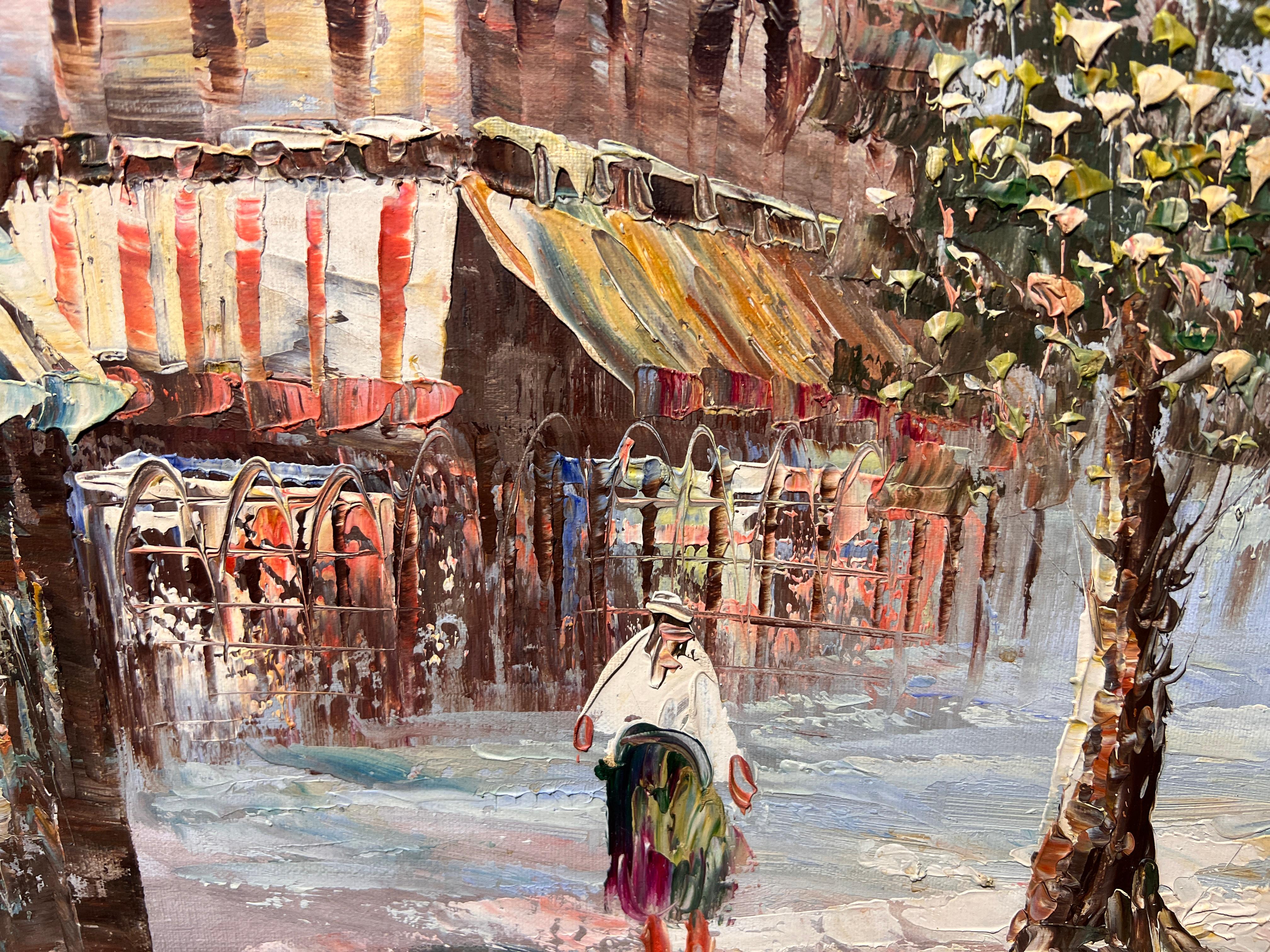 Vintage París Escena Callejera Pintura al Óleo Original sobre Lienzo 33 