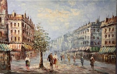 Vintage Pariser Straßenszene, Original, Ölgemälde auf Leinwand, 33"x21", ungerahmt