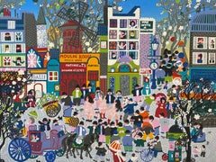 Vintage Parisian Folk Art "Moulin Rouge Street Scene" Original Painting 20th C.
