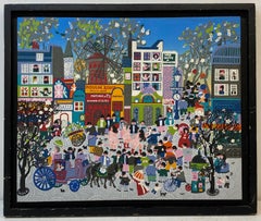 Vintage Parisian Folk Art "Moulin Rouge Street Scene" Original Painting 20th C.