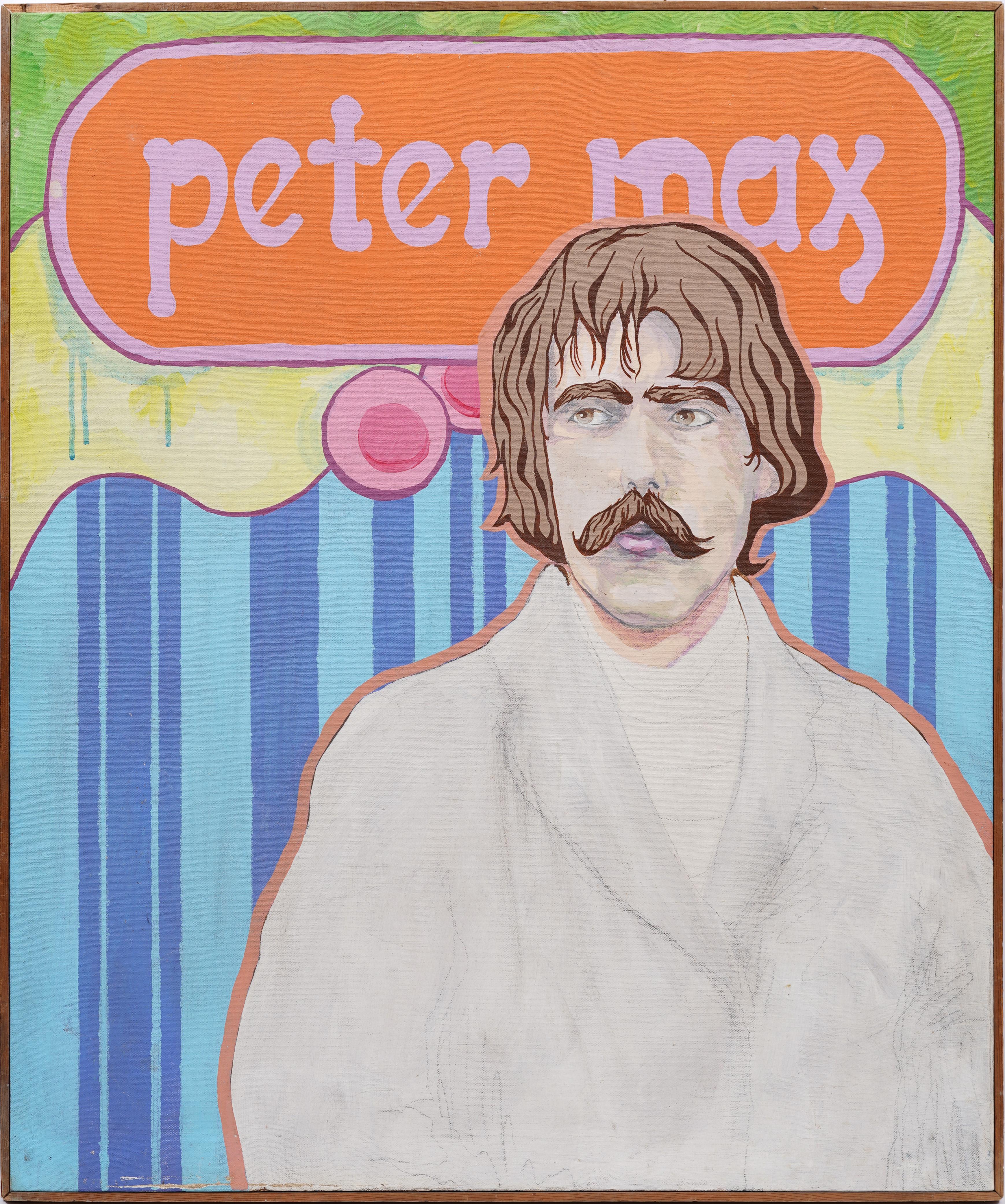Unknown Abstract Painting - Vintage Pop Art Portrait of Peter Max Original Framed Oil Painting