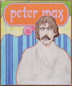 Vintage Pop Art Portrait of Peter Max Original Framed Oil Painting