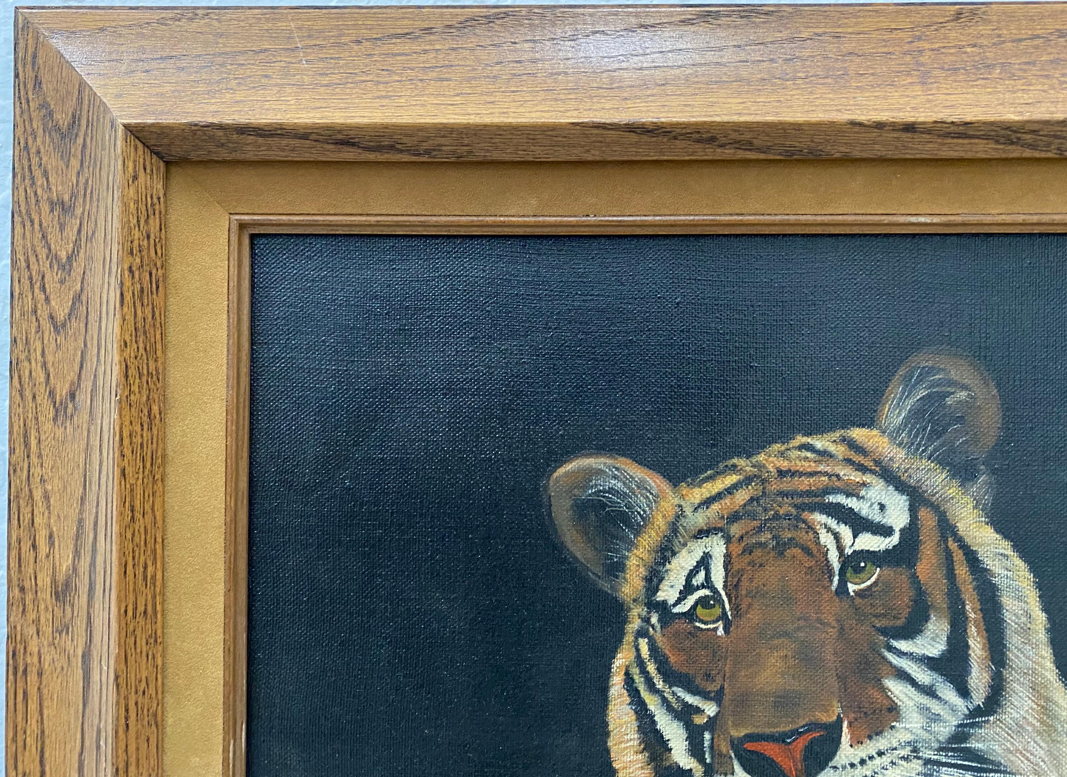 Vintage Portrait of a Tiger in a Tree by Periera C.1970 - Brown Portrait Painting by Unknown