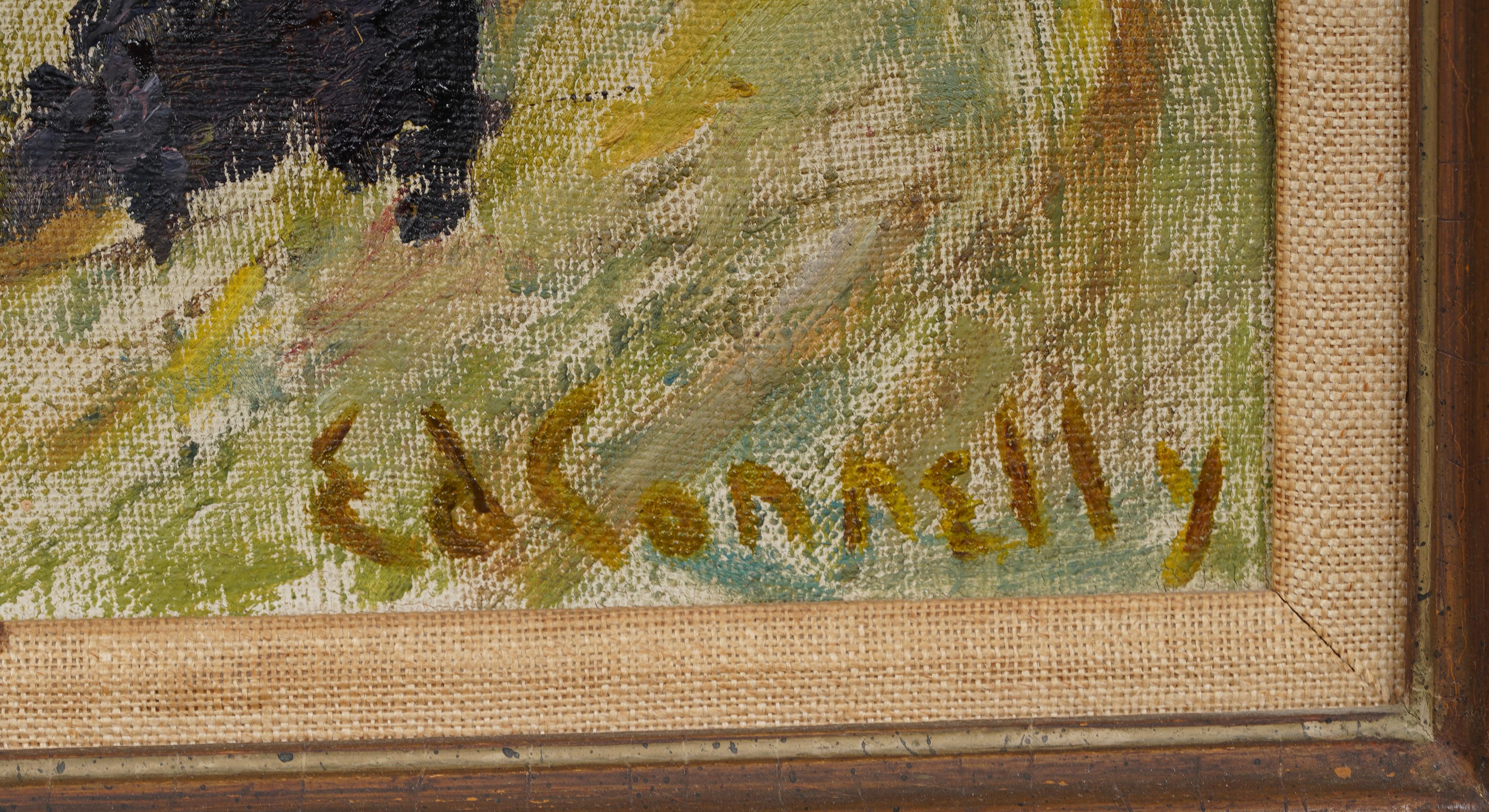 Vintage Post Impressionist American School Modernist Cow Grazing Oil Painting (peinture à l'huile post-impressionniste de l'école américaine) en vente 6