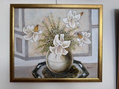 Vintage Ramon Textured Floral Still Life Painting Lilies Framed Canvas Art