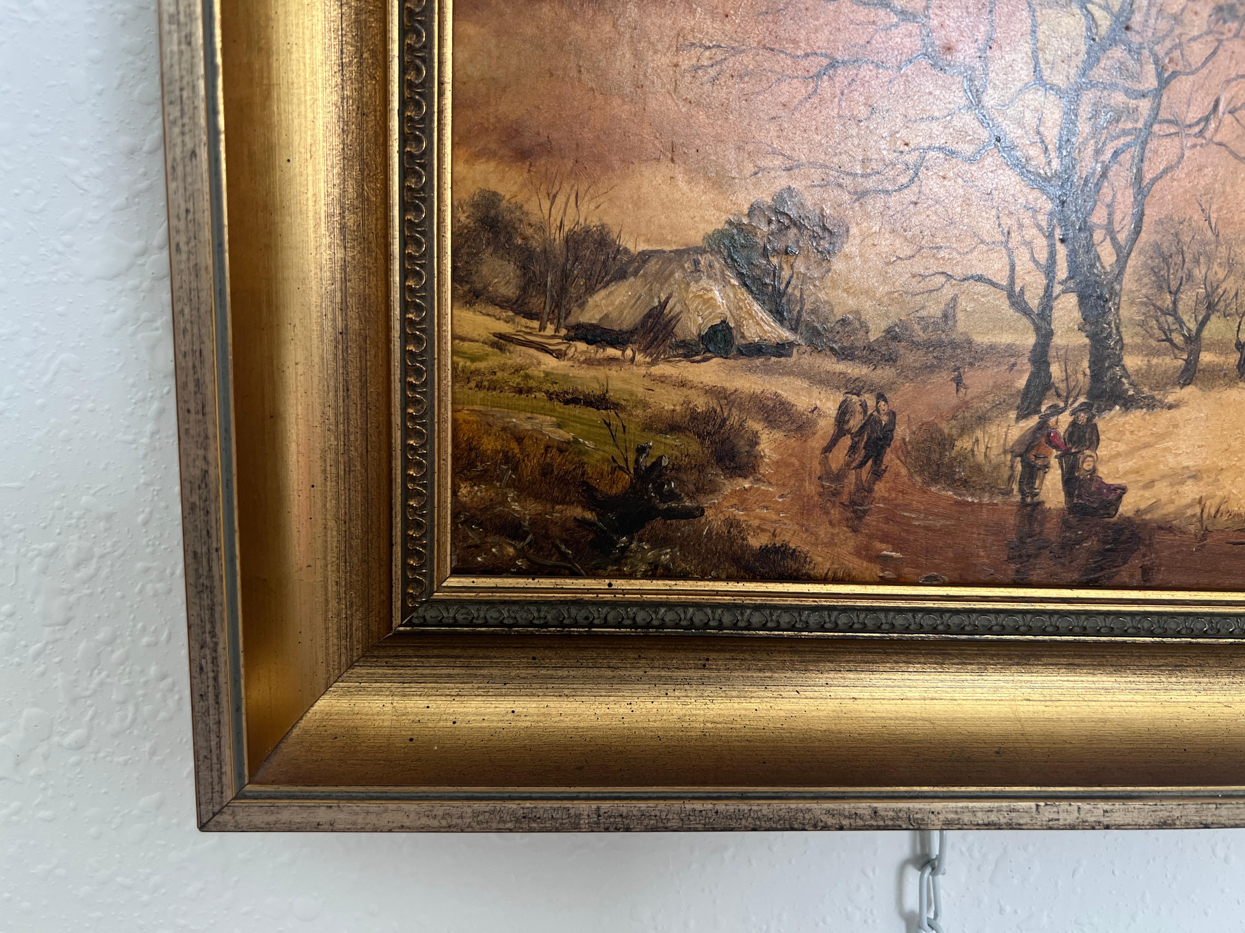 Pittura a olio su pannello con paesaggio romantico d'epoca, firmata G. Holman, incorniciata - Landscape Painting Marrone di Unknown