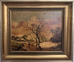 Peinture à l'huile sur panneau vintage de paysage romantique, signée G. Holman, encadrée
