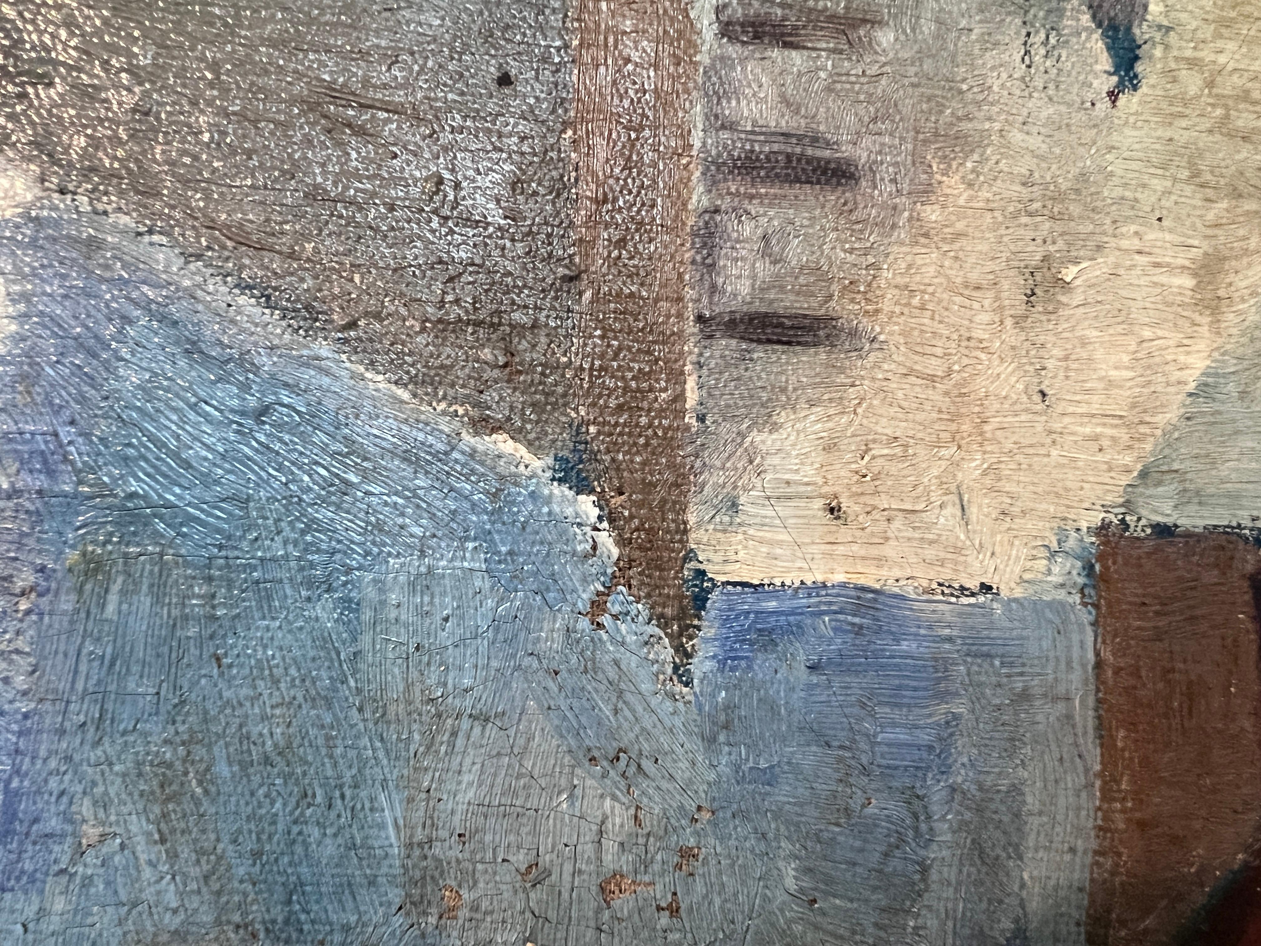 Pittura ad olio russa d'epoca - Torre medievale con cornice decorata a mano Non firmata in vendita 5