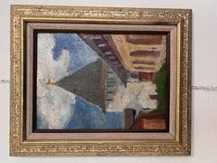 Vintage Russian Oil Painting – Medieval Tower with Hand-Decorated Frame Unsigned