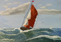 Vintage Sailboat Under  Full Sails in Open Waters