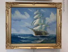 Vintage Sailing Ship Oil Painting Seascape Nautical Wall Art Ocean Maritime