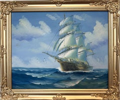 Vintage Sailing Ship Oil Painting Seascape Nautical Wall Art Ocean Maritime