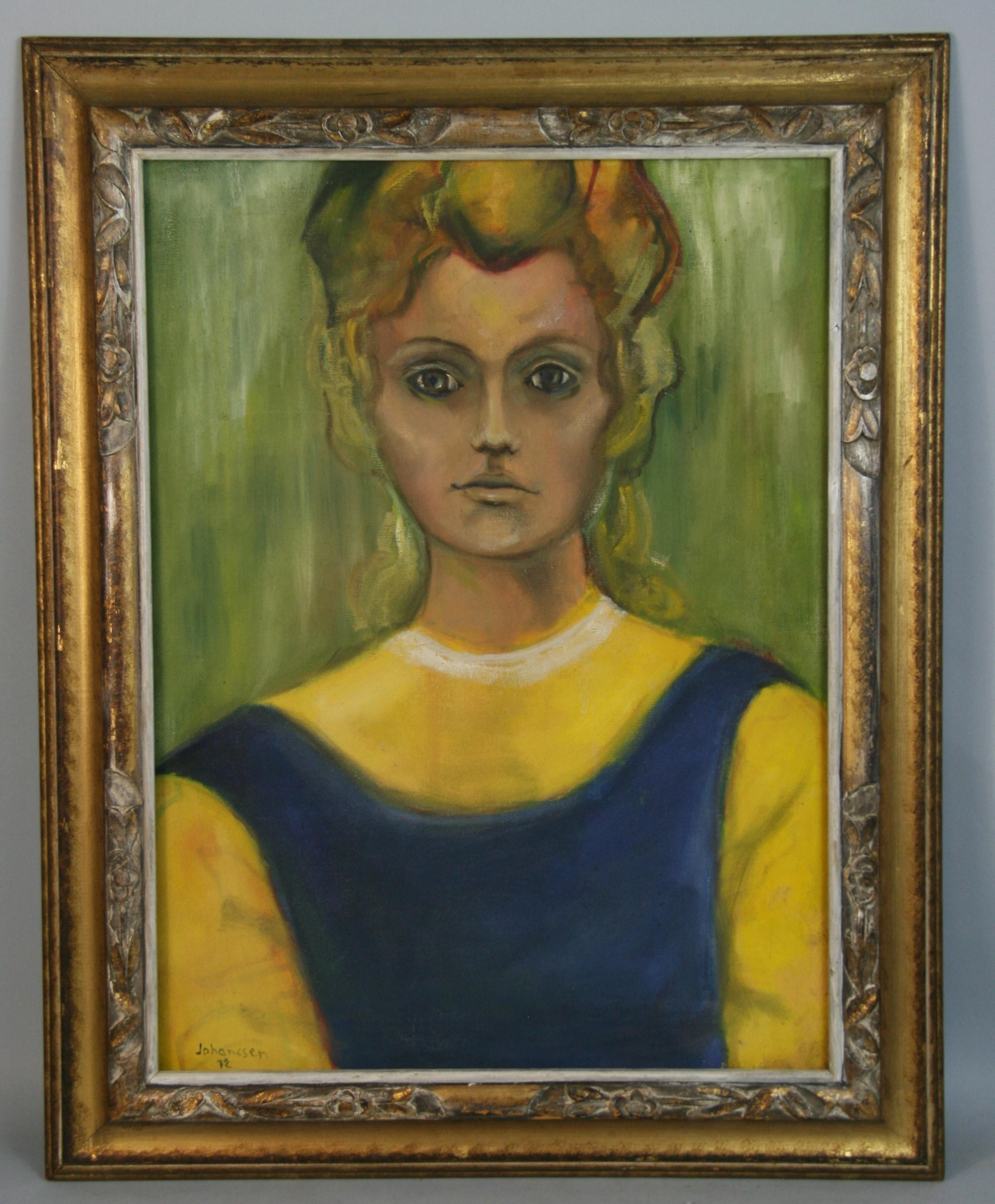 Skandinavisches figuratives weibliches Vintage-Gemälde – Painting von Unknown