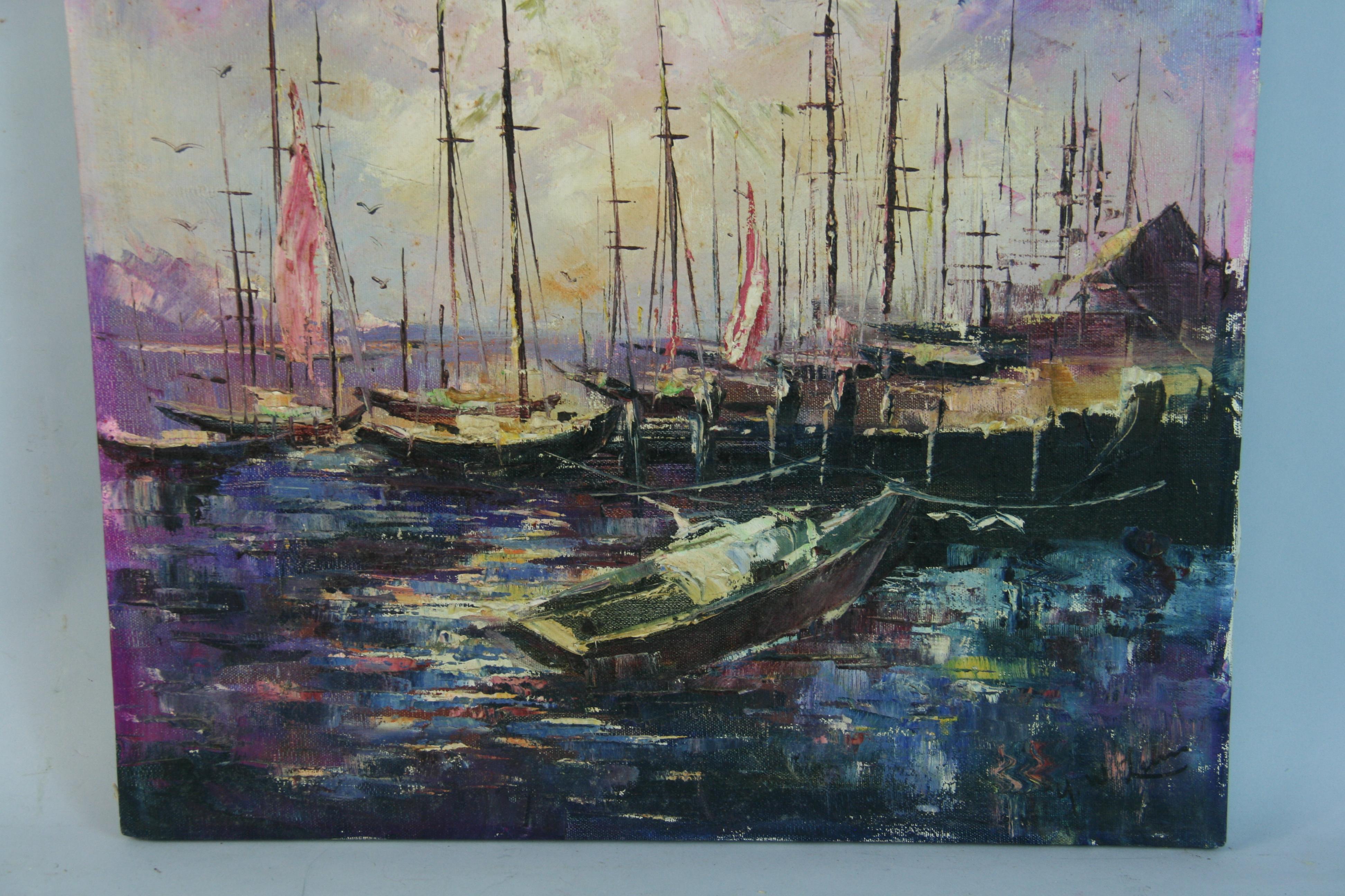 Vintage Seascape French Riviera  Yacht Harbor For Sale 1