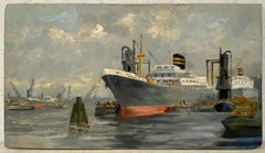 Vintage "Ship Yard" Oil Painting C.1940s