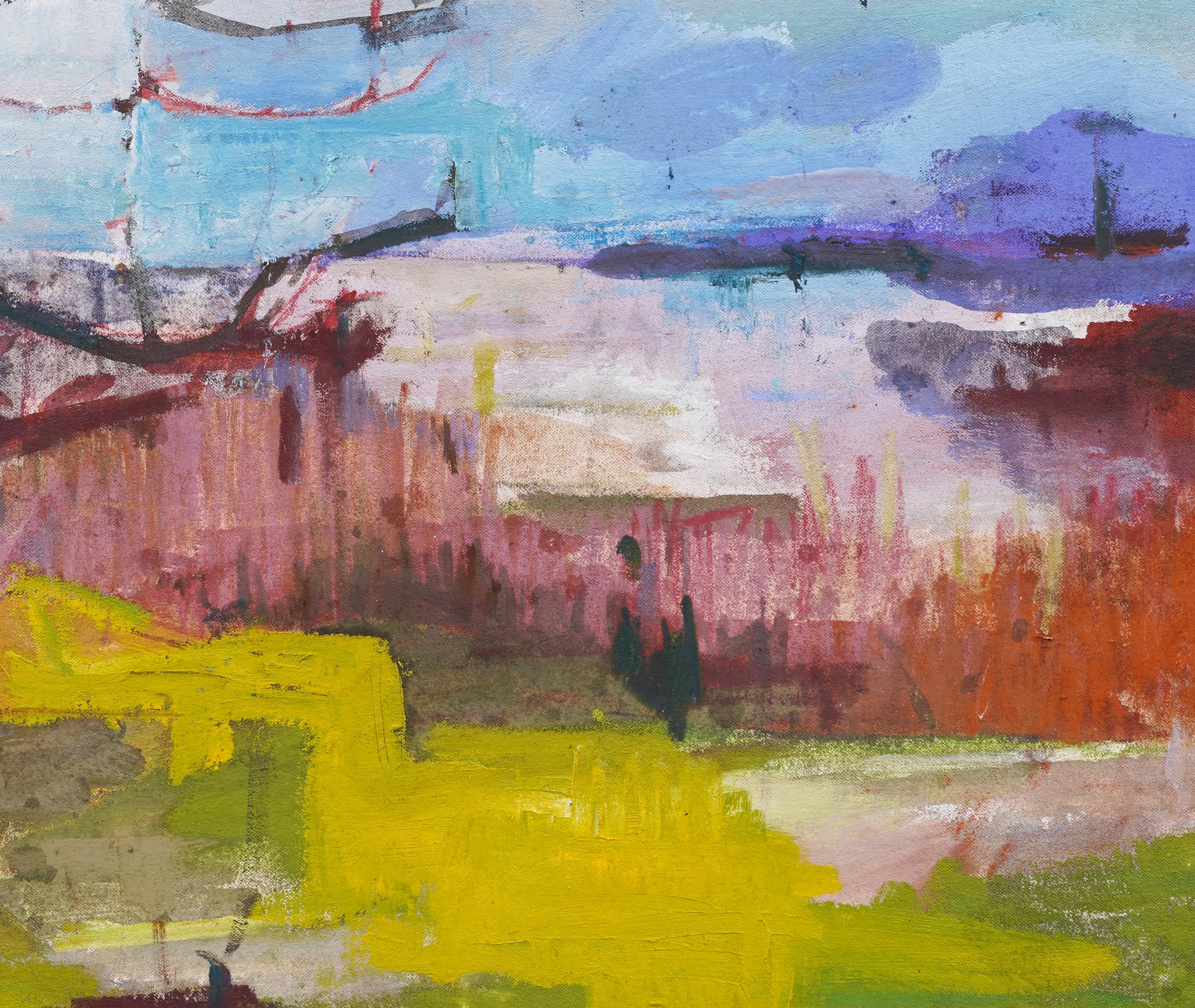 Pintura al óleo vintage de paisaje modernista estadounidense. Firmado y expuesto. Óleo sobre lienzo. Mide 17 por 31 pulgadas en total y 16 x 30 pintado solo. En excelente estado original, listo para colgar y disfrutar. 