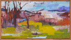 Peinture à l'huile impressionniste moderniste américaine vintage signée