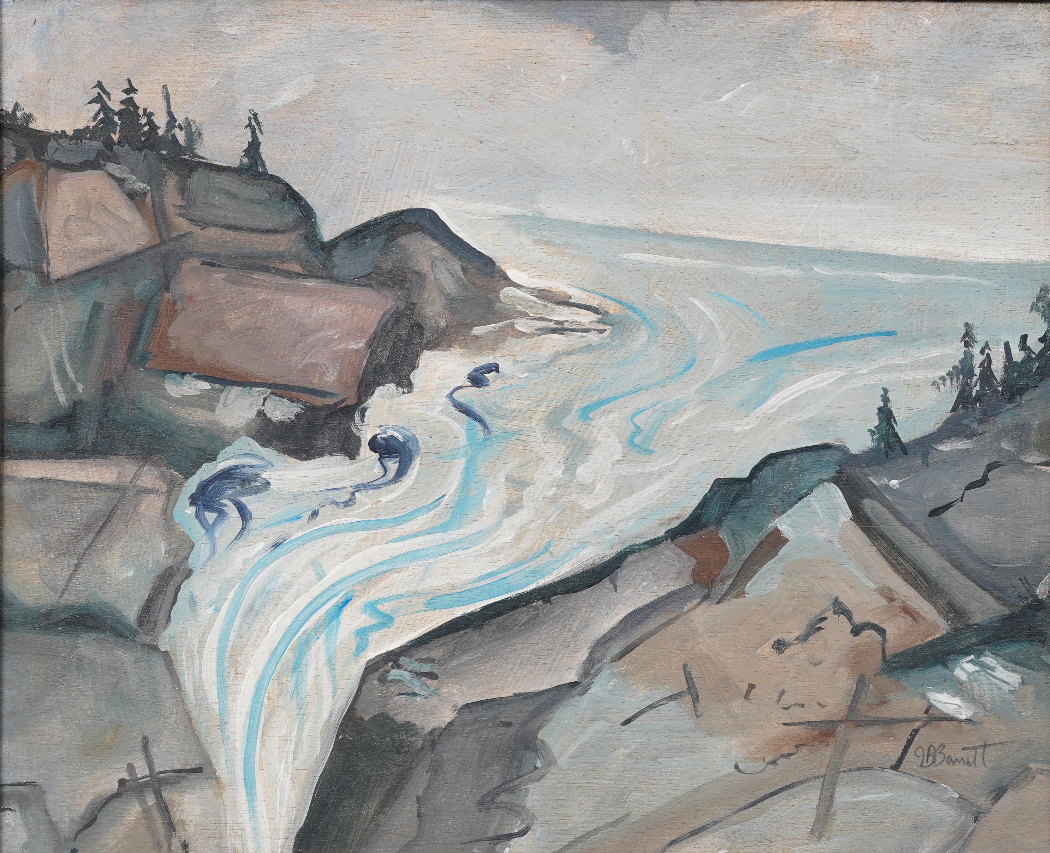 Vintage signiert amerikanischen Modernist New England gerahmt Küstenlandschaft Gemälde (Moderne), Painting, von Unknown