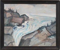 Vintage Signed American Modernist New England Framed Coastal Landscape Painting