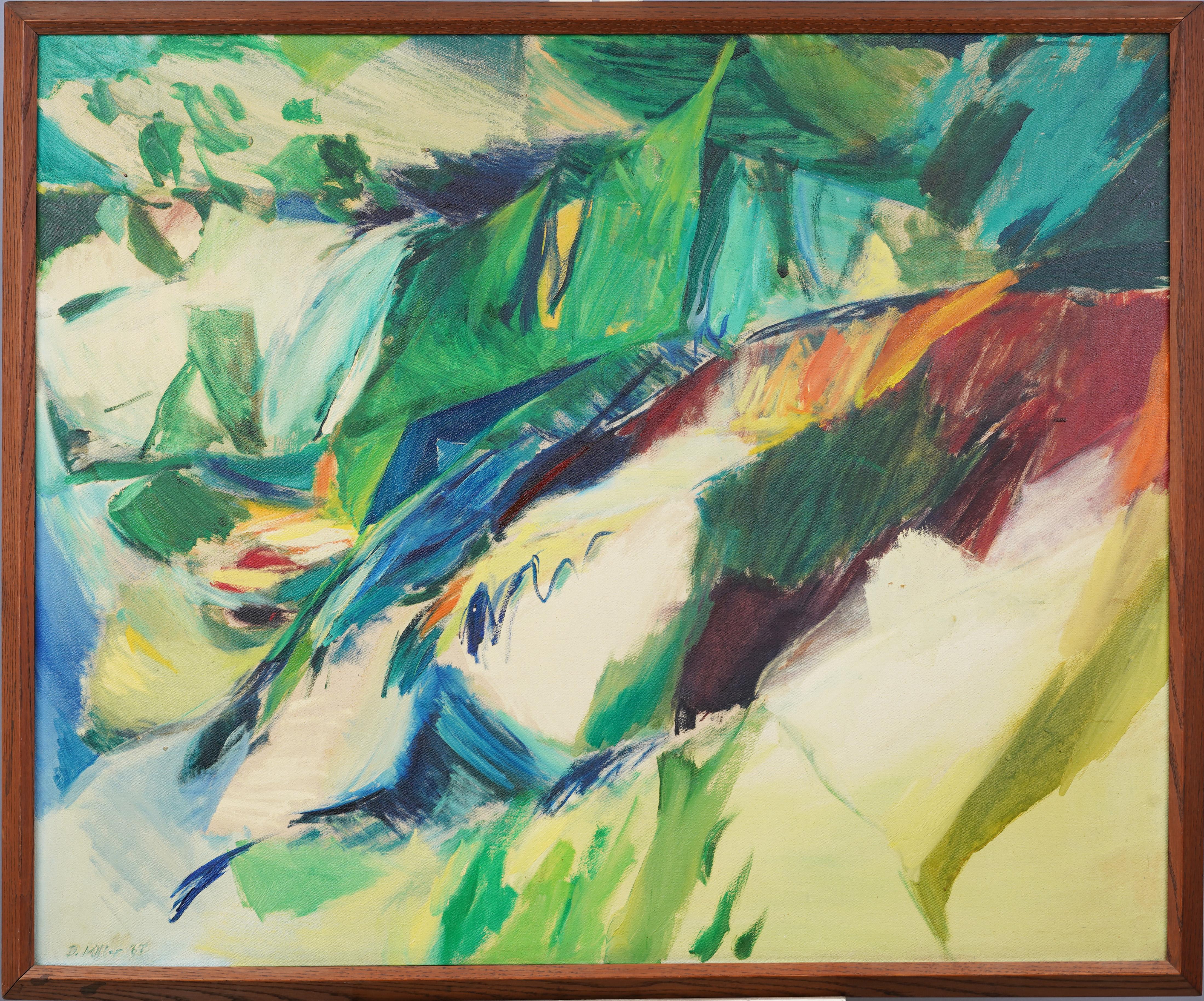 Very impressive signed 1967 abstract landscape.  Appears to be an abstract coastal scene. Framed.    