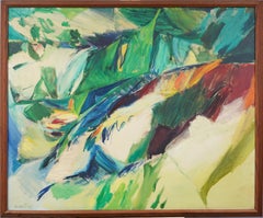 Signierte abstrakte kubistische Landschaft, Ölgemälde der amerikanischen Schule, Vintage