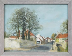 Vintage Signed French Country Modernist Landscape Framed Original Oil Painting