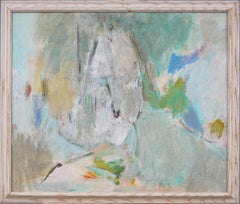 Vieille peinture à l'huile expressionniste abstraite encadrée signée du milieu du siècle dernier