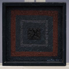 Conjunto de pintura abstracta de técnica mixta firmada vintage