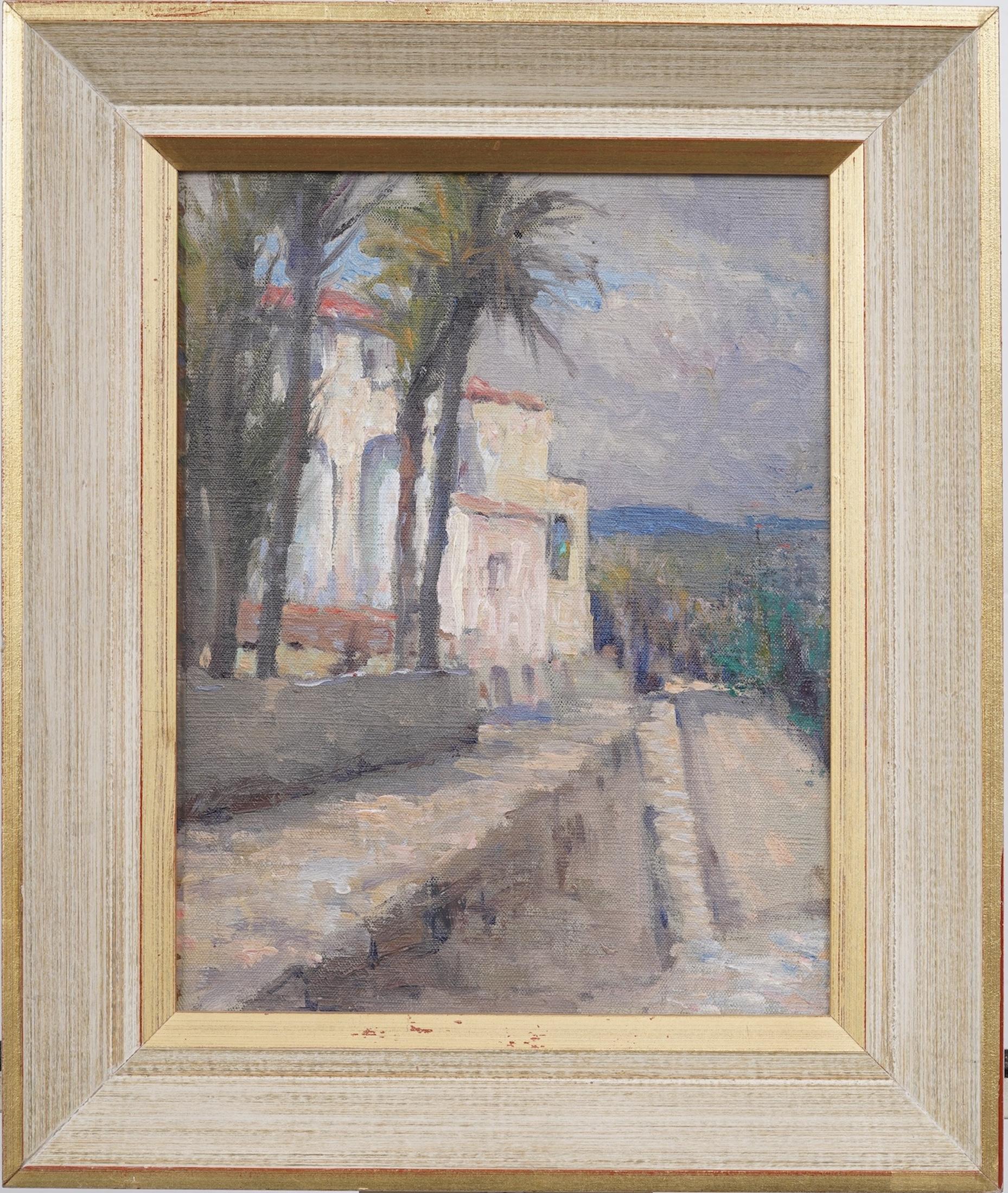 Unknown Interior Painting - Vintage South of France Tropical Framed Landscape Oil Painting