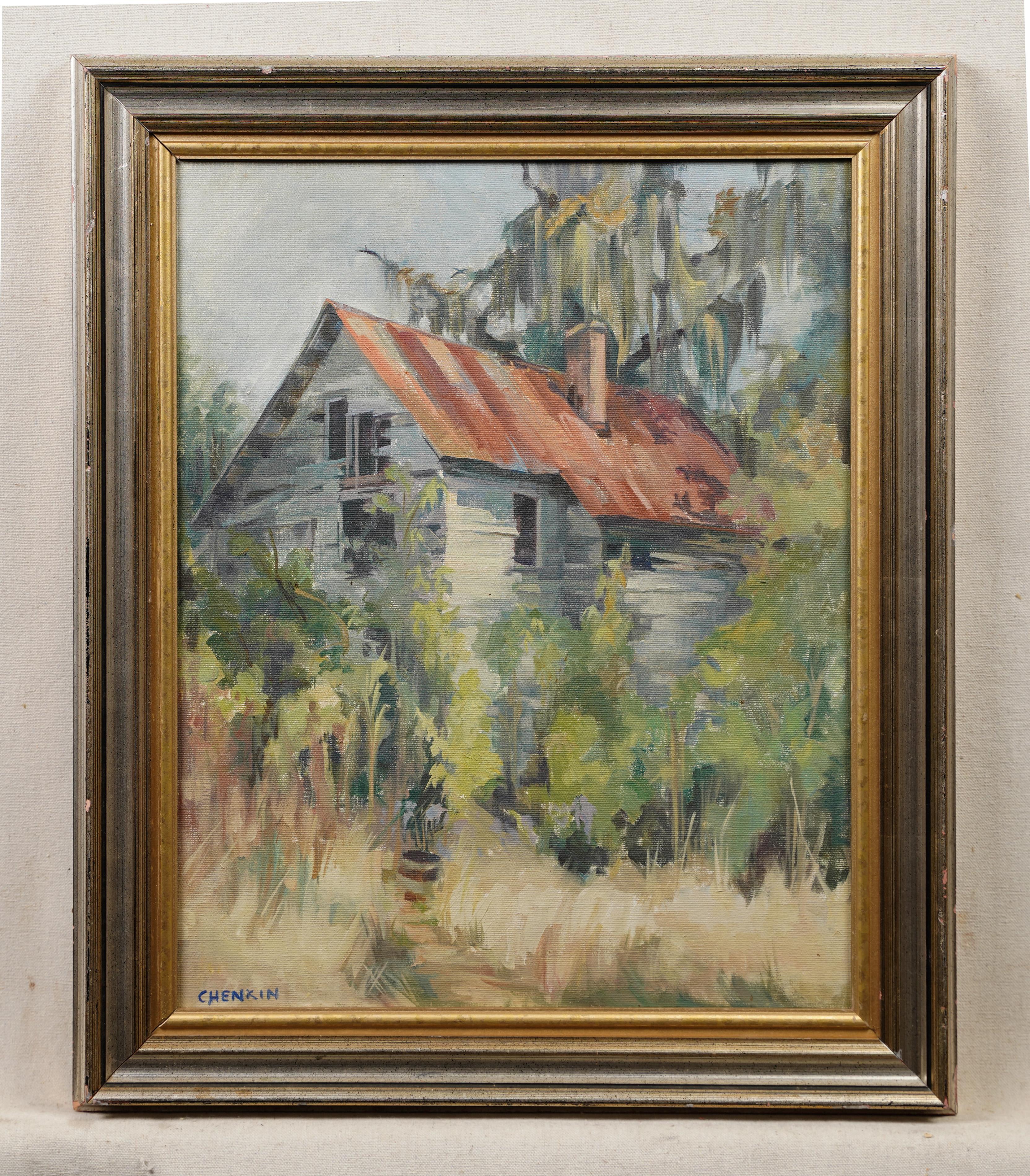Vintage Southern School espagnol paysage de mousse Louisianna encadré et signé - Impressionnisme Painting par Unknown